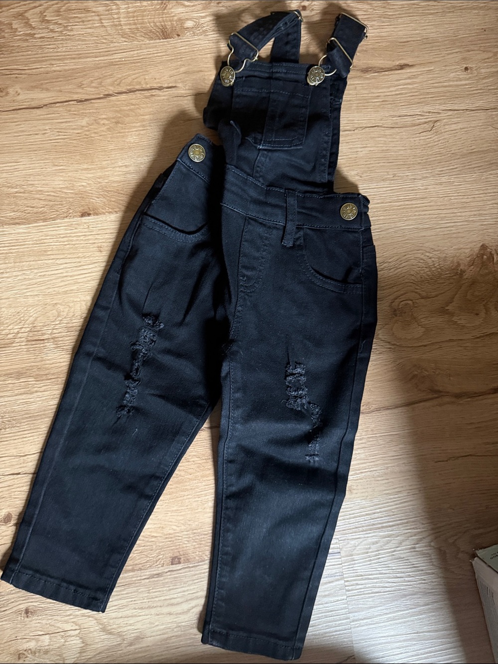 Little Bipsy Black Kids Distressed Denim Overalls